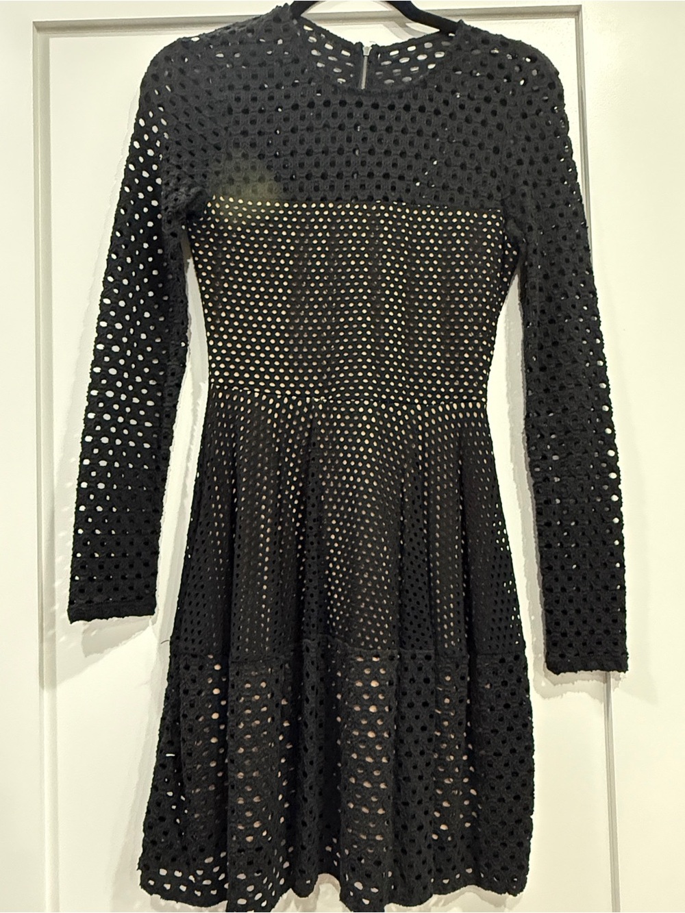 BCBGMaxAzria | Black Long-Sleeve Eyelet Fit-and-Flare Dress